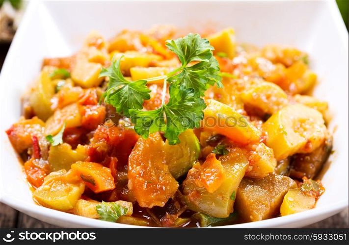 bowl of roasted vegetables with parsley