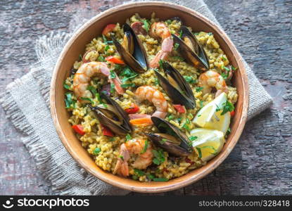 Bowl of seafood paella