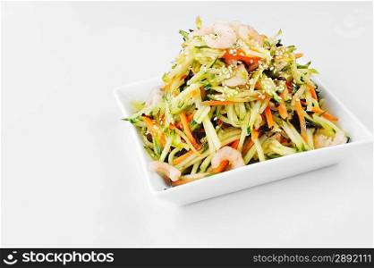 bowl of shrimp and vegetables salad. Chinese cuisine.
