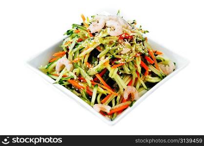 bowl of shrimp and vegetables salad. Chinese cuisine.