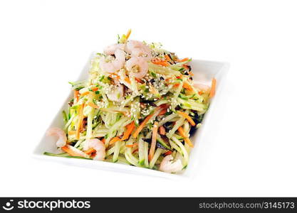 bowl of shrimp and vegetables salad. Chinese cuisine.