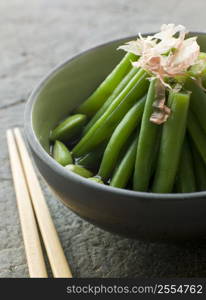 Bowl of Simmered Beans And Bonito Flakes