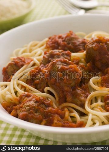Bowl of Spaghetti Meatballs in Tomato Sauce