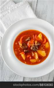 Bowl of spanish spicy potato chorizo stew