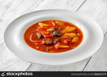 Bowl of spanish spicy potato chorizo stew