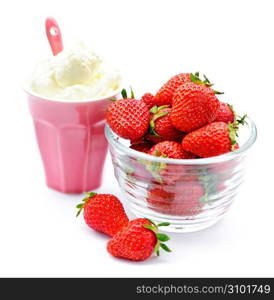 Bowl of strawberries with whipped cream