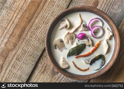 Bowl of thai tom kha kai soup