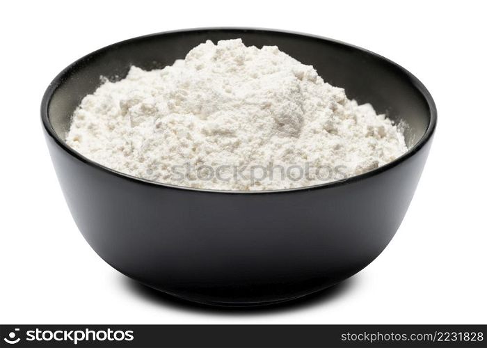 bowl of wheat flour isolated on white background. Clipping path embeeded. bowl of wheat flour isolated on white