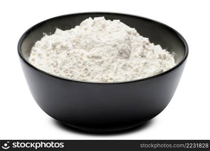 bowl of wheat flour isolated on white background. Clipping path embeeded. bowl of wheat flour isolated on white
