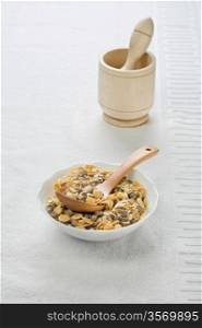 bowl with cereals and mortar