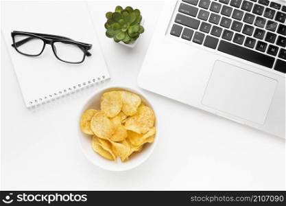 bowl with chips desk