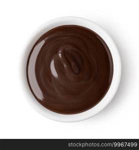 bowl with chocolate spread on white background isolated. bowl with chocolate spread