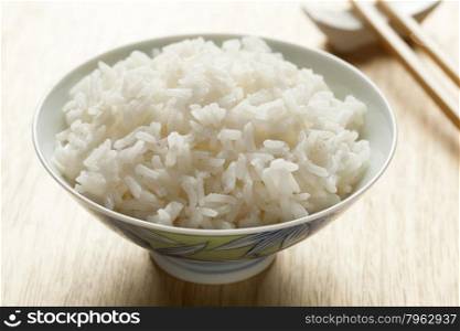 Bowl with cooked white Jasmine rice