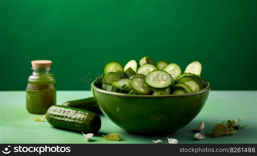 Bowl with cucumbers. Illustration Ge≠rative AI 