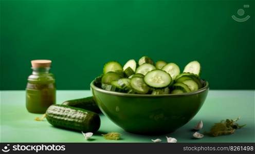 Bowl with cucumbers. Illustration Ge≠rative AI 