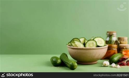 Bowl with cucumbers. Illustration Generative AI 
