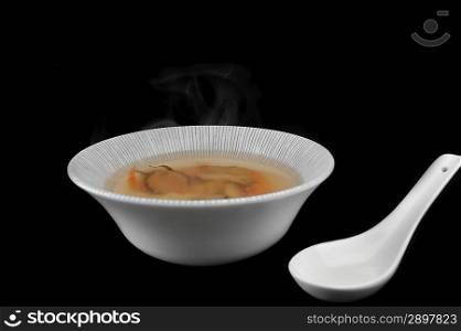 bowl with delicious mushroom soup. Chinese cuisine