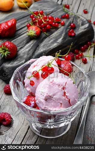 Bowl with fruit ice cream