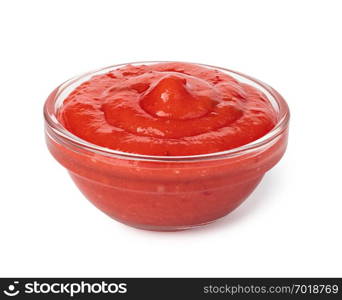 Bowl with ketchup isolated on white background