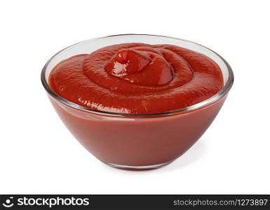 Bowl with ketchup isolated on white background. Bowl with ketchup