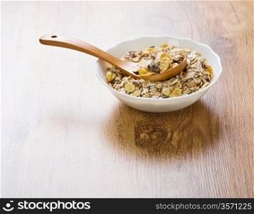 bowl with muesli an spoon