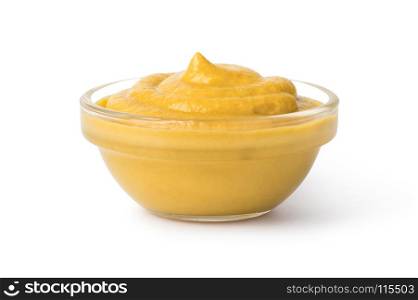 Bowl with mustard isolated on white background. Bowl with mustard