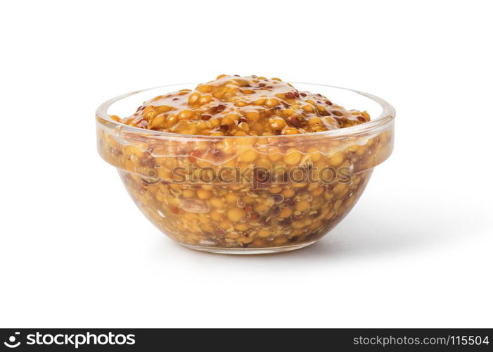 Bowl with mustard isolated on white background. Bowl with mustard