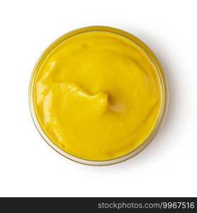 Bowl with mustard isolated on white background. Bowl with mustard