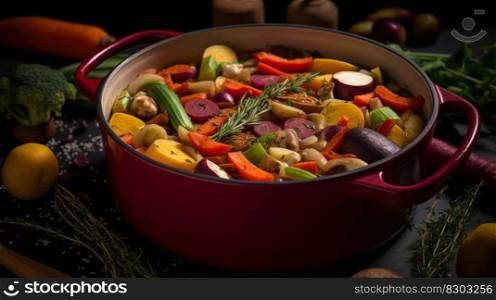 bowl with ratatouille, healthy food with vegetables generative ai.
