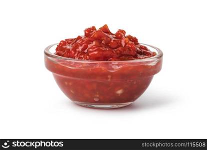 Bowl with salsa sauce. Bowl with salsa sauce isolated on white background