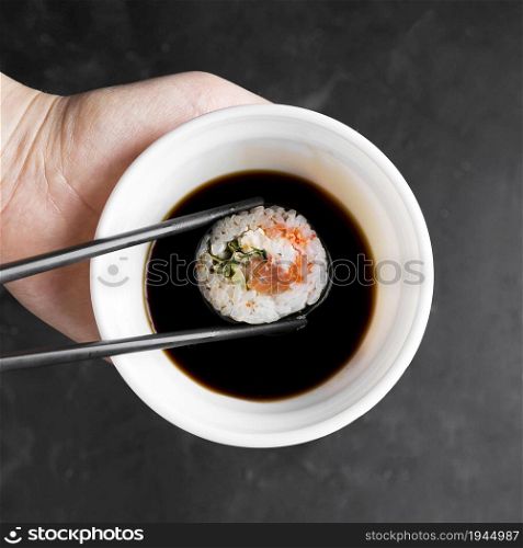 bowl with sauce sushi. High resolution photo. bowl with sauce sushi. High quality photo