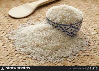 Bowl with uncooked white Jasmine rice