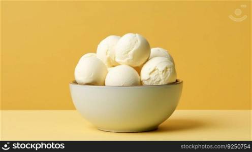 Bowl with vanilla ice cream. Illustration Generative AI
