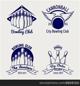 Bowling club logo design sketch. Bowling club logo design isolated on grey background. Vector illustration