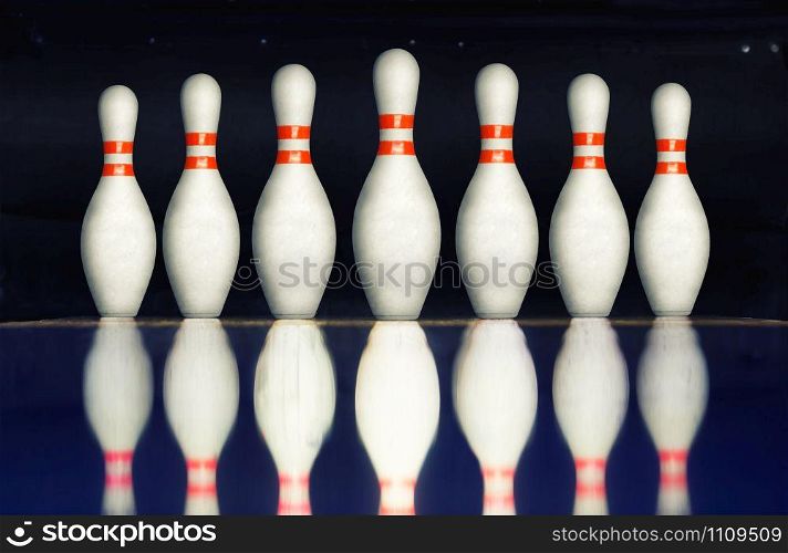 Bowling pins on an alley