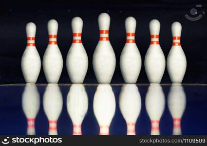 Bowling pins on an alley