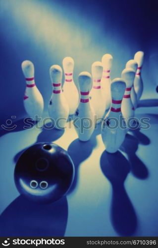 Bowling pins with a bowling ball