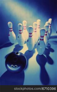 Bowling pins with a bowling ball