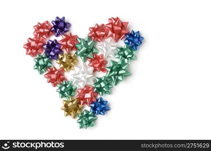 bows on white background in the shape of a heart