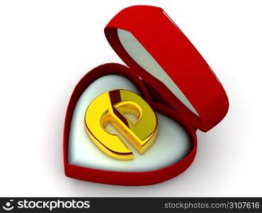 Box as heart with a symbol for internet. 3d