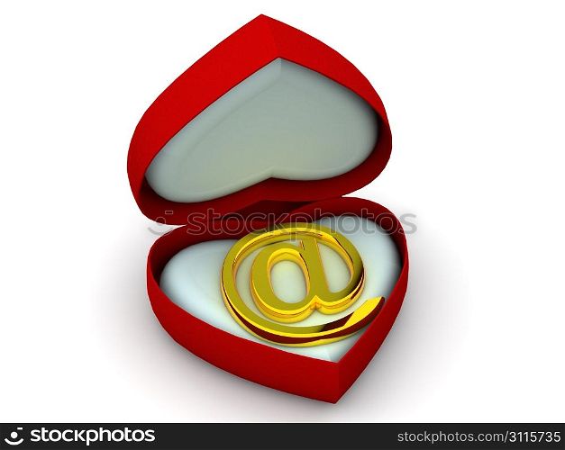Box as heart with a symbol for internet. 3d