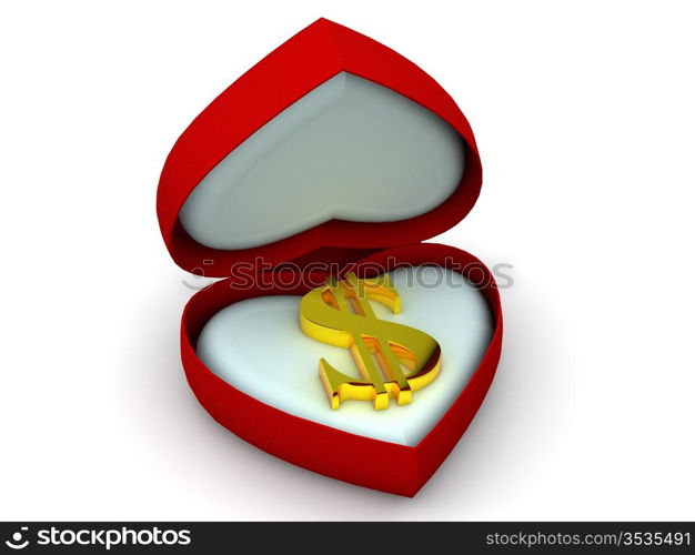 Box as heart with dollar. 3d