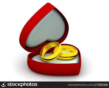 Box as heart with wedding rings
