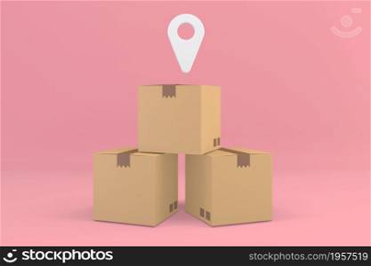 box export carton on pink background .3D rendering