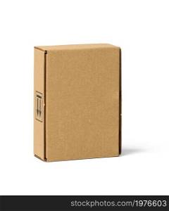 box made of brown corrugated cardboard isolated on white background. Eco-friendly packaging of goods