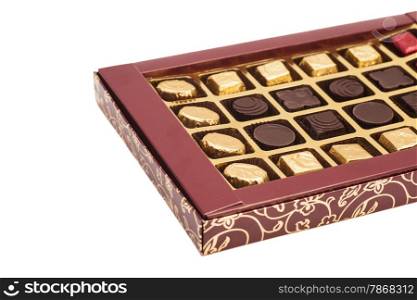 Box of chocolate candies isolated on white