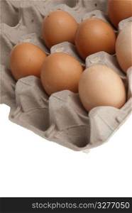 Box of eggs isolated on white background.