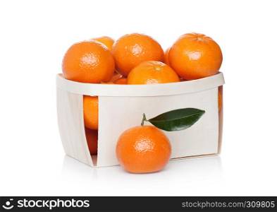 Box of Fresh organic mandarins tangerines fruits on white background