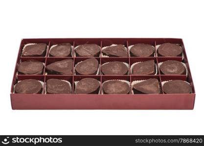 Box of sweet chocolate candies isolated on white
