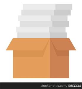 Box with documents icon. Flat illustration of box with documents vector icon for web design. Box with documents icon, flat style